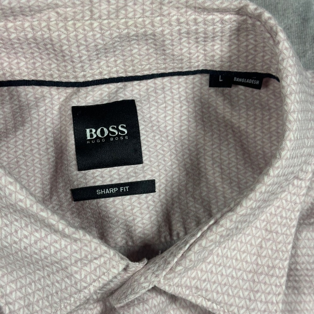 Hugo Boss Sharp Fit Mens Large Pink Geometric Short Sleeve Button Down Shirt - Picture 4 of 6